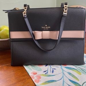 Kate Spade Black Handbag with Blush/Tan Bow Detail